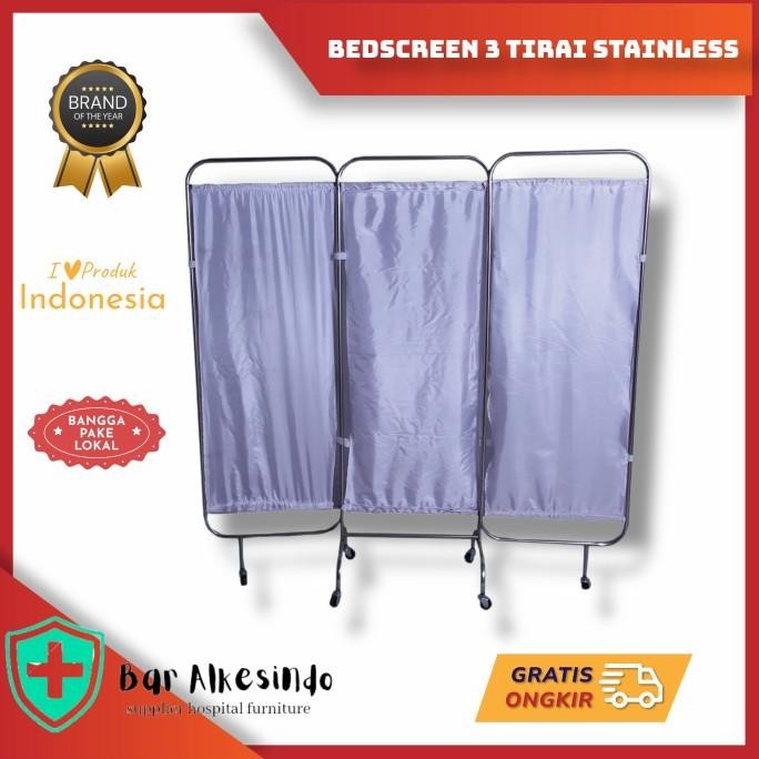 Bedscreen 3 Bidang Stainless - Tirai Pembatas Ruangan Rumah Sakit