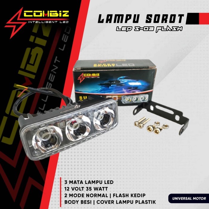 Kianoka Lampu Sorot Tembak 3 Mata Led 2 12Volt 35Watt Mode Normal/Flash Kedip