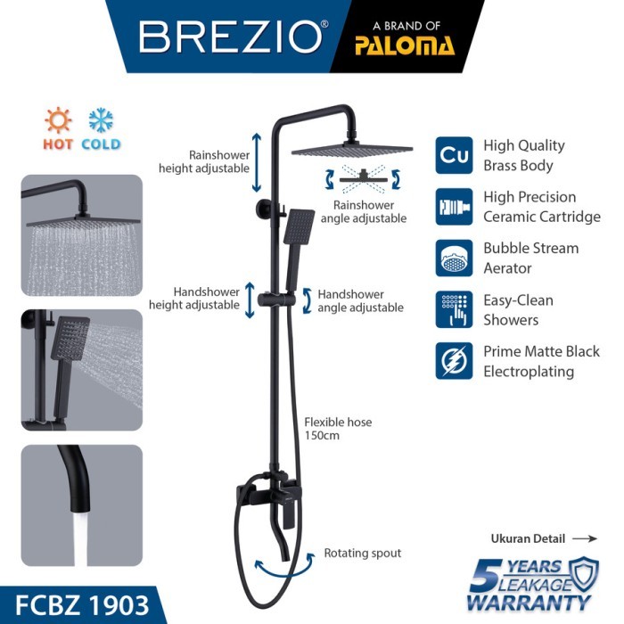 BREZIO FCBZ 1903 KERAN PANAS DINGIN SHOWER TIANG COLUMN KOTAK BLACK