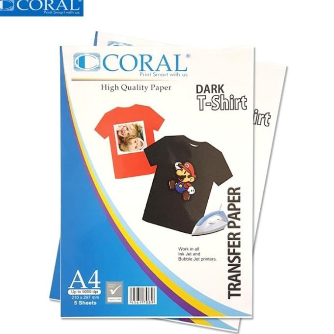 

sale! coral dark t-shirt transfer paper kertas a4 5 lembar