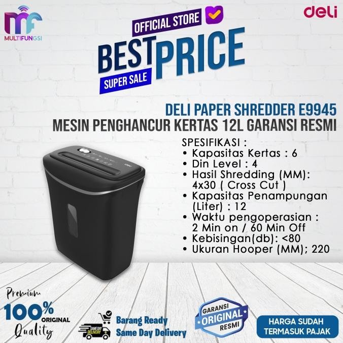 

sale! deli paper shredder e9945 mesin penghancur kertas 12l garansi resmi