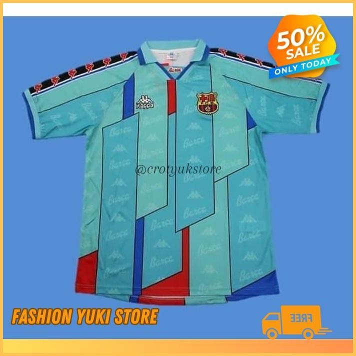 JERSEY BOLA RETRO KLASIK BARCA BARCELONA AWAY 95/96 96/97 BAJU 1995 1996 1997  FUTSAL INDONESIA OBRA