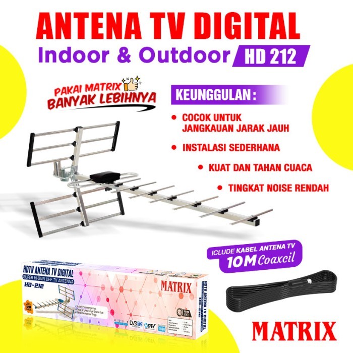 MATRIX ANTENA TV DIGITAL +BOOSTER HD212 / HD 212 / HD-212 (FREE KABEL)