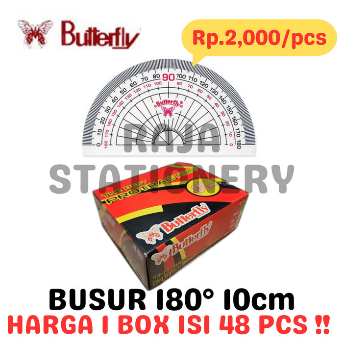 

BUTTERFLY PROTRACTOR 180 10CM PENGGARIS BUSUR 180 BUSUR BUTTERFLY DERAJAT MATEMATIKA BOX [48PCS]