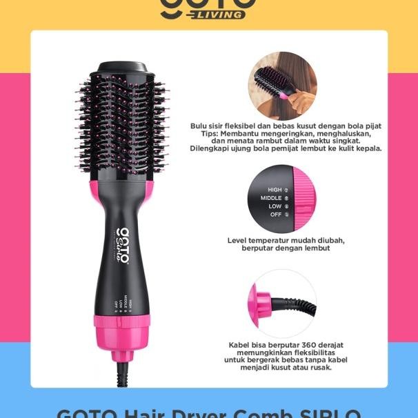 Goto Irlo Hair Dryer Comb Iir Blow Peluru Curly Gering Rambut
