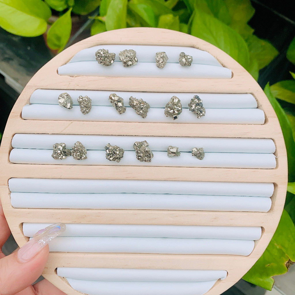 Anting-anting perak pirit alami yang populerS925 anting-anting perak murni anting-anting batu mentah