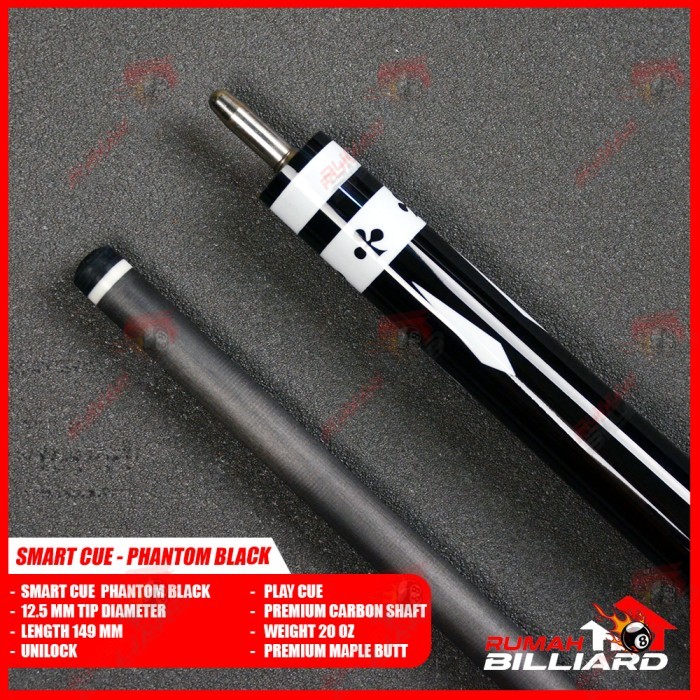 Murah Stick Billiard - Billiard Cue - Smart Cue Black Phantom - Premium Pro Taper Carbon Shaft +