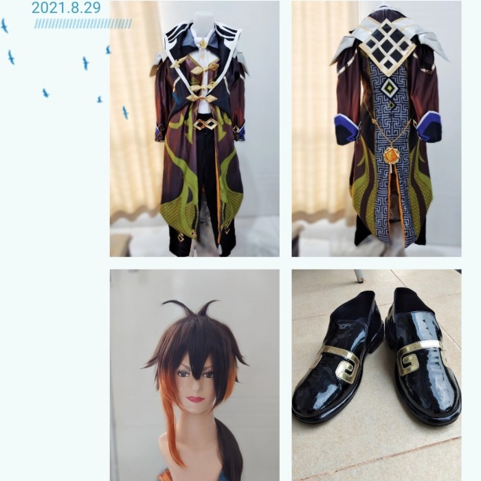 Zhongli wig shoes costume cosplay genshin impact