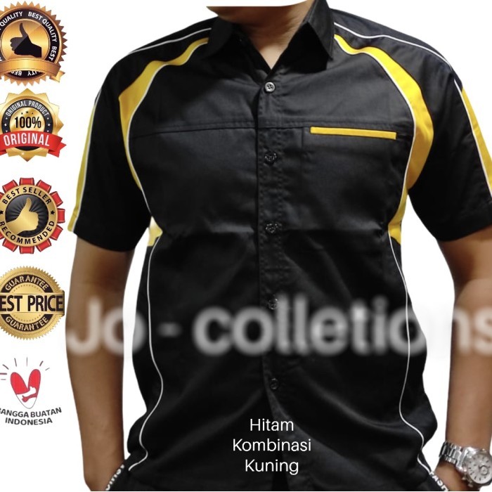 Kemeja Seragam/Kerja PDL/Lapangan/Hitam Komb Kuning/S,M,LXL
