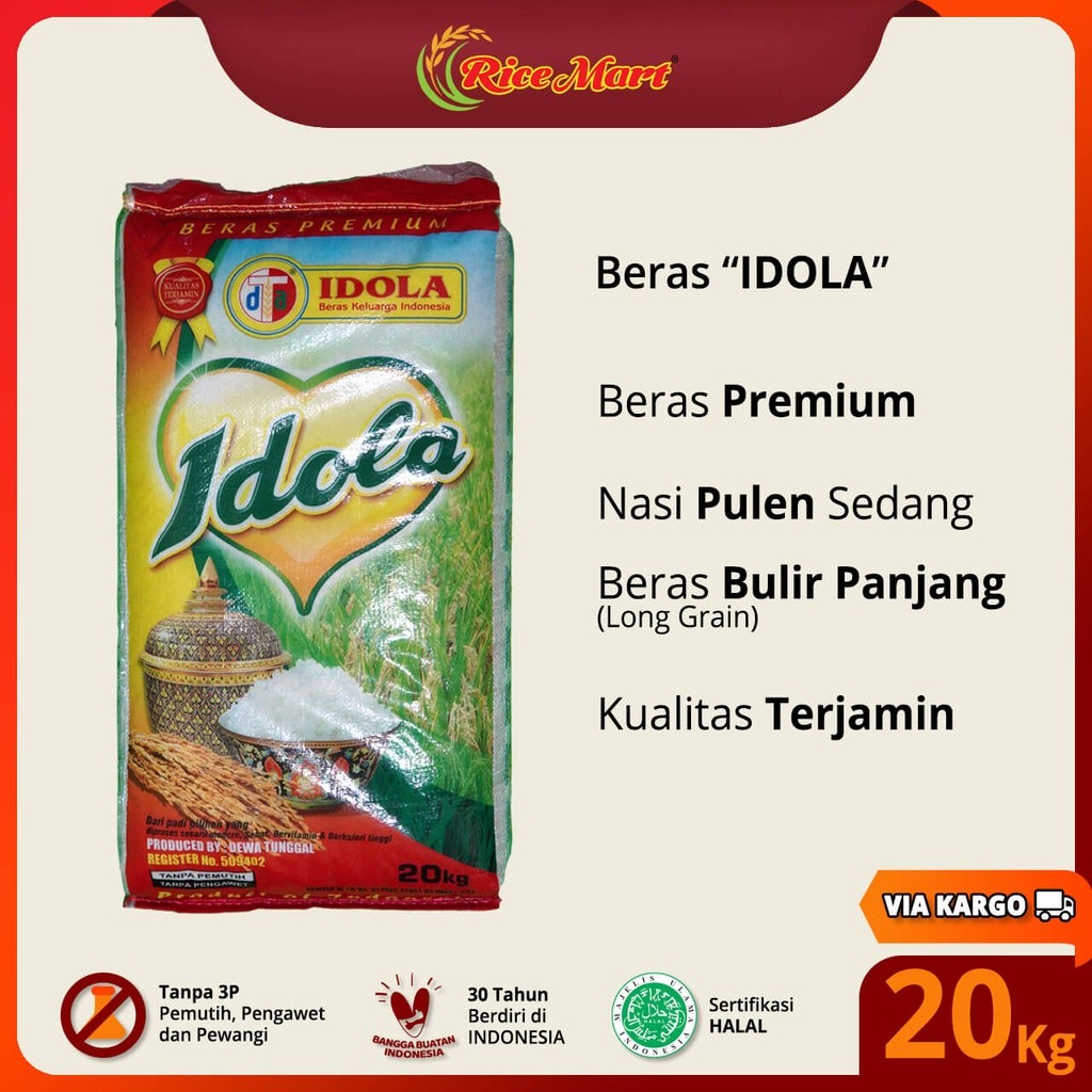 

Beras IDOLA 20 kg [KARGO] - Beras Premium - Pulen Sedang - Produk Indonesia