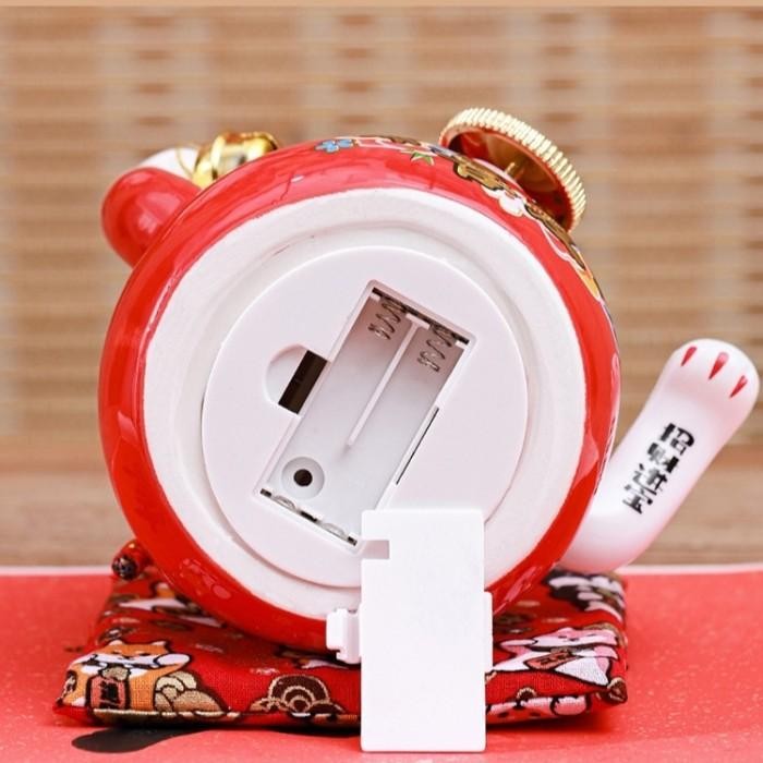 Kucing Keramik Gold Maneki Neko Jepang Pajangan Keramik Tatakan Kayu New 100 % Original