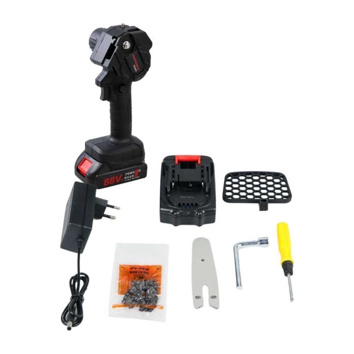 Mesin Gergaji Listrik Mini 88V Taffware D2605 Senso Rantai Elektrik Pemotong Kayu Cordless Chainsaw