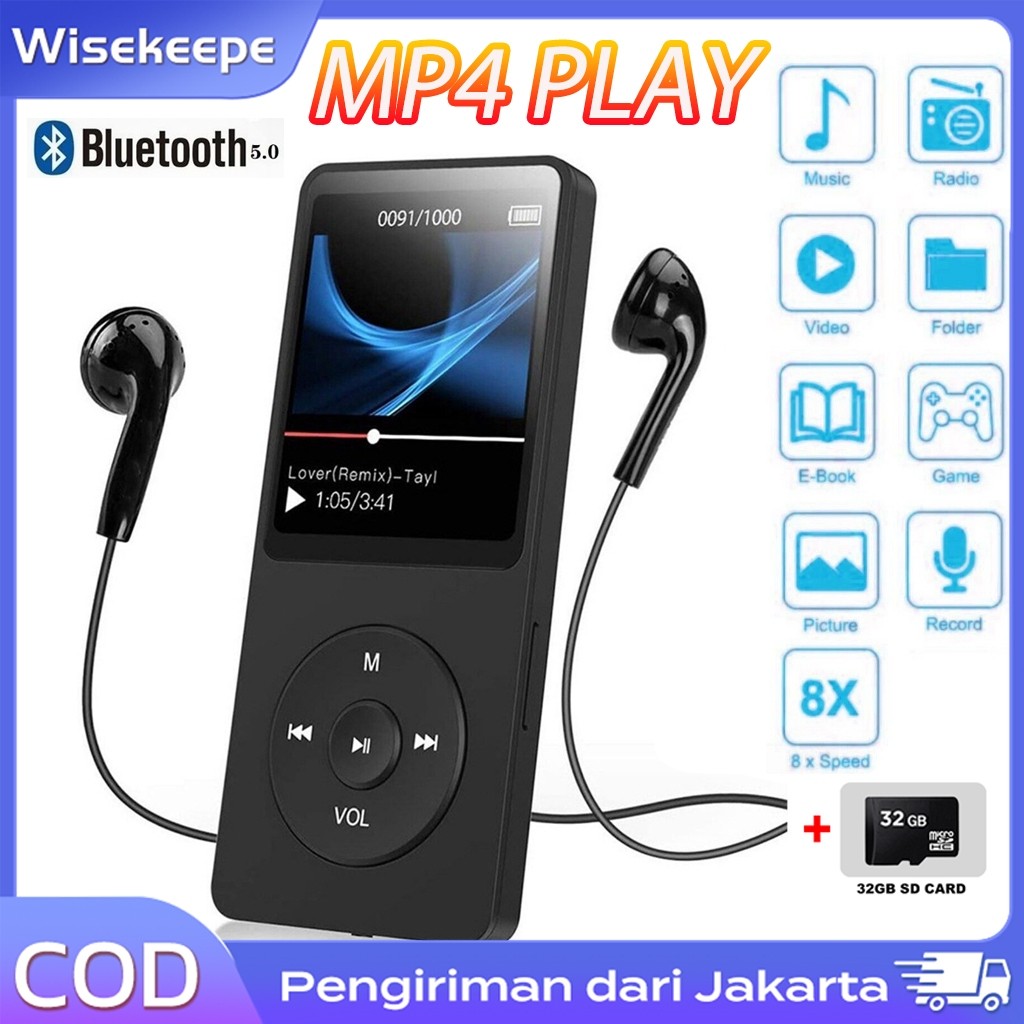 MP4 Player Bluetooth MP3 Mini Player Bluetooth MP3 Bluetooth Speaker USB/Type C 1.8 Inch Radio FM