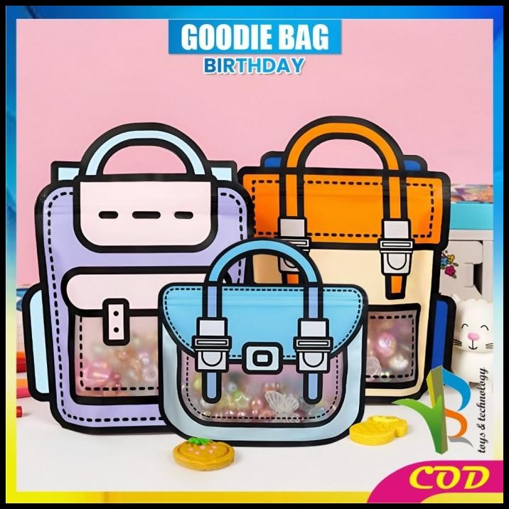 

RB-C1094 Plastik Bingkisan Ziplock Motif Tas Ransel / Goodie Bag Birthday 3D Zip Lock / Plastik Kemasan Snack Candy Souvenir Ultah Anak