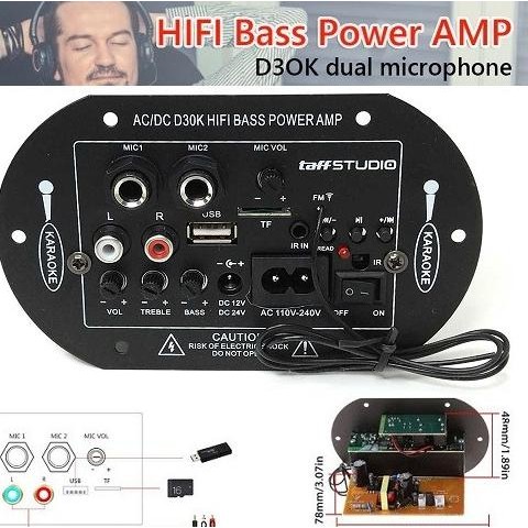 Ready stock] Kit Modul Power Amplifier Hifi Bass Bluetooth Ac/Dc Double Mikrofon