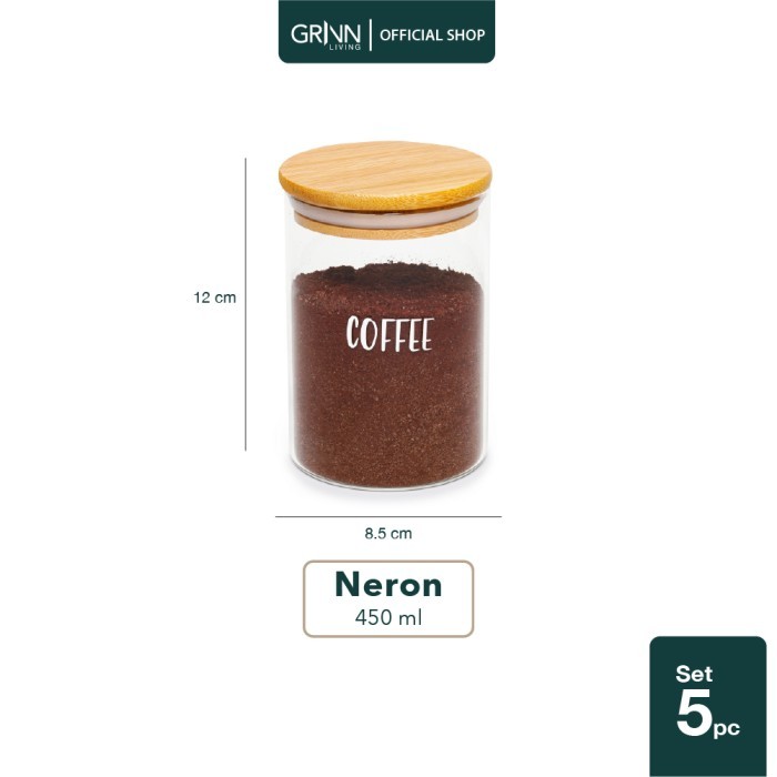 Grinn Living Set Paket Neron Glass Jar 450 ml Toples Kayu Bambu