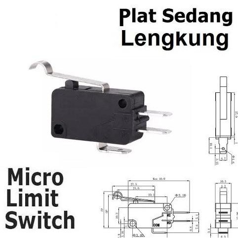 <<<<<] Saklar Micro / Limit Switch + Plat Sedang Lengkung KW 16(5)A 250V 7-5