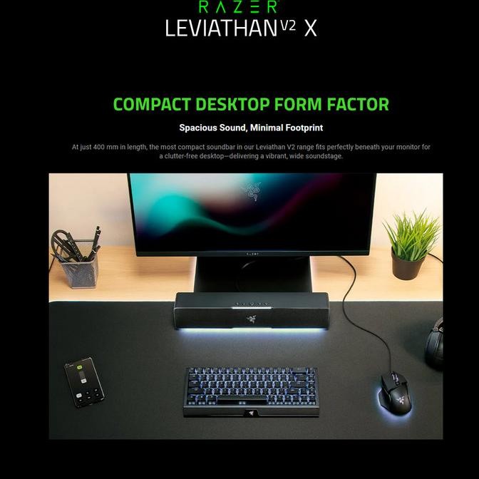 Murah Razer Leviathan V2 X - Compact, Usb Type C Pc Soundbar