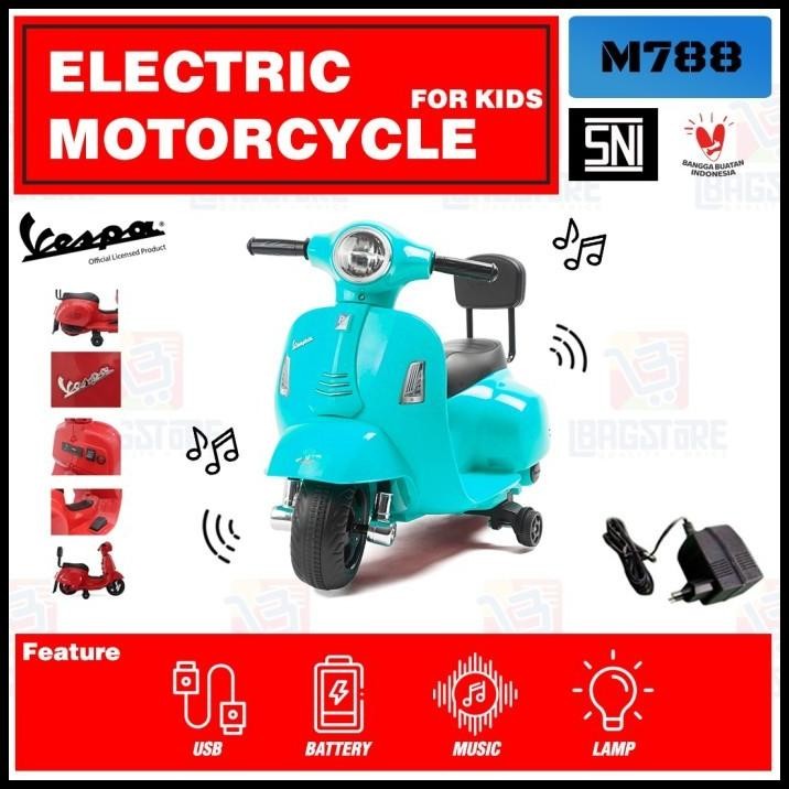 Mainan Anak Perempuan laki Motor Listrik AKI VESPA MINI PIAGGIO M788