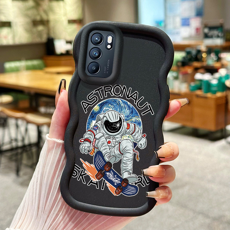 Casing Hp Untuk OPPO Reno 6 4G Case NASA astronot Warna macaron tekstur lembut softcase batas gelomb
