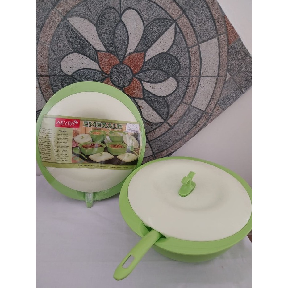 Tempat Sayur - Hijau /Asvita Basi Emerald Bundar (2L + Irus Sup)