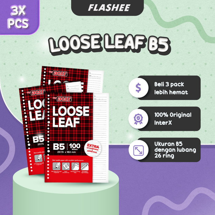

Flashee Paket Bundle Loose leaf B5 Ring 26 Isi Binder Kertas Garis Grid Polos Dot 100 Lembar Paket