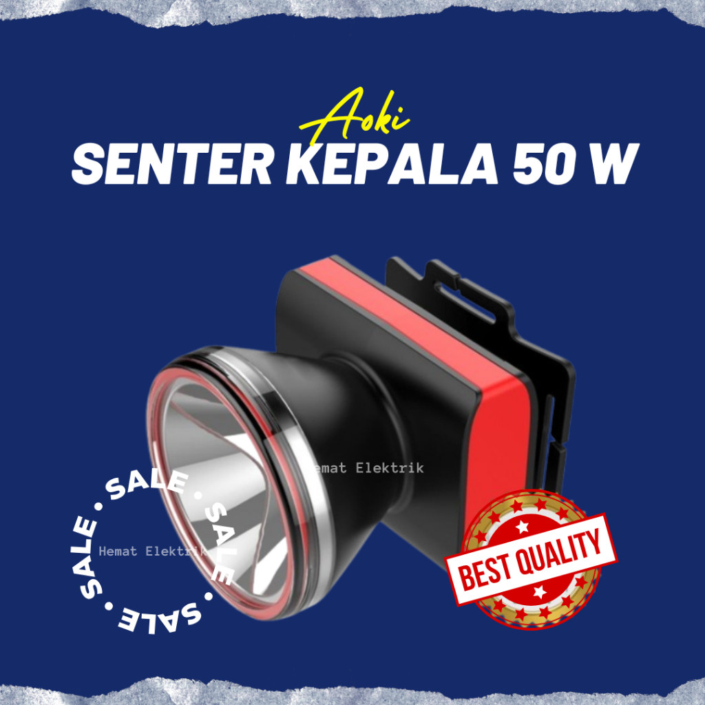 Senter Kepala Head Lamp Aoki FREE LAMPU EMERGENCY 50 Watt Isi Ulang Charger