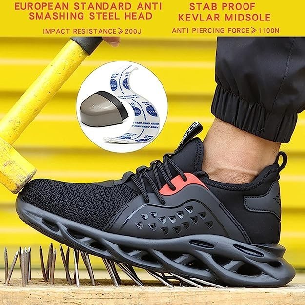 Sepatu Safety Shoes Pria Wanita Ujung Besi Anti Slip, Import Model Sport Murah