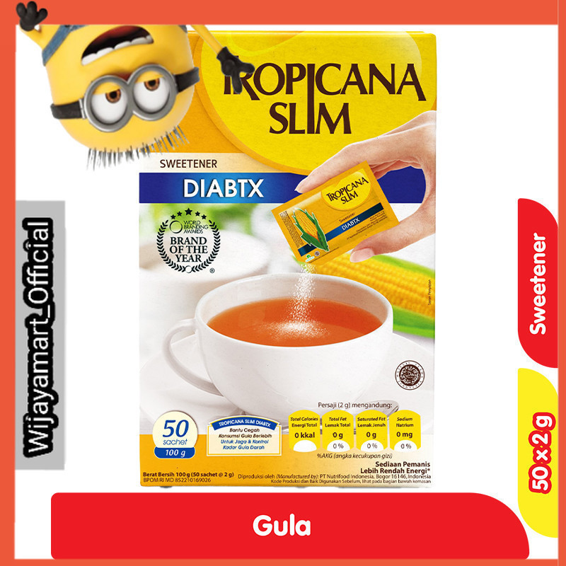

Tropicana Slim Pemanis Nol Kalori Diabtx 50 x 2 g