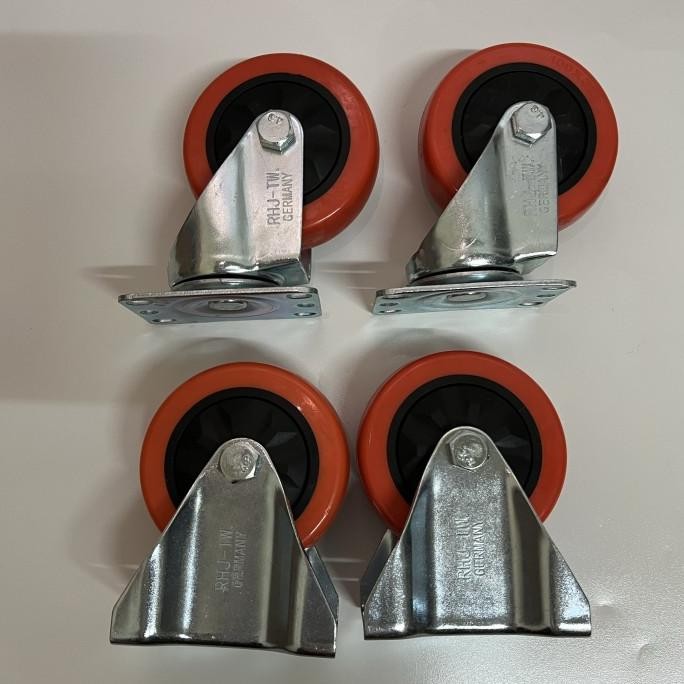 Roda Troli Pu RHJ TW Caster Germany 4 inch 2 Putar, 2 Mati