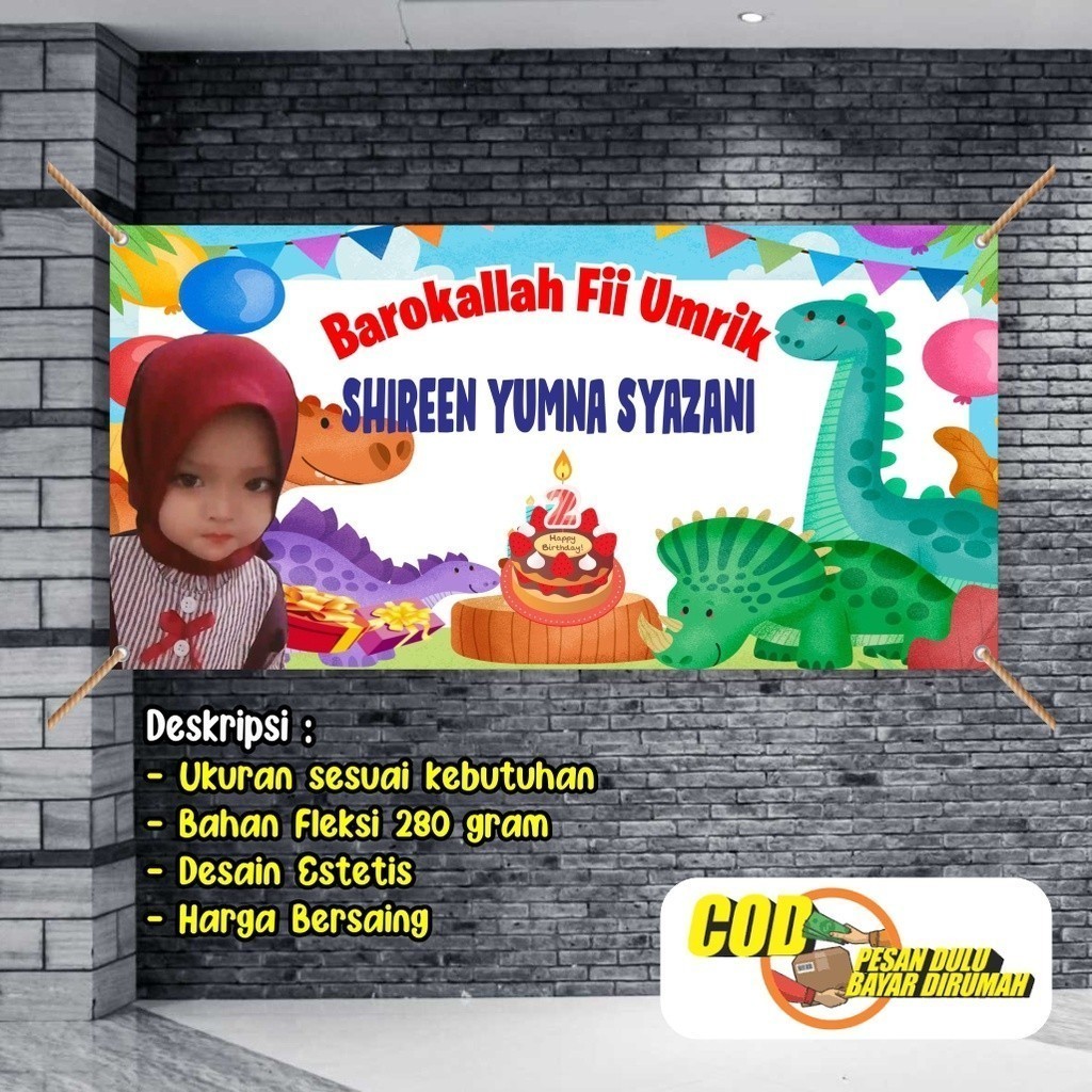 Spanduk Ulang Tahun anak Animal Dinosaurus bisa COD Kirim cepat