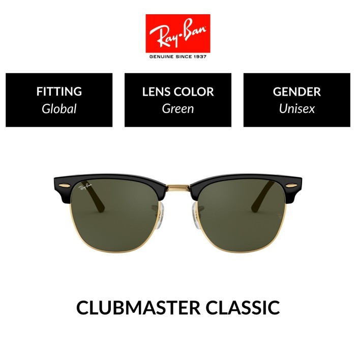 RAY-BAN CLUBMASTER RB3016 W0365 Global Fitting Sunglasses 51mm