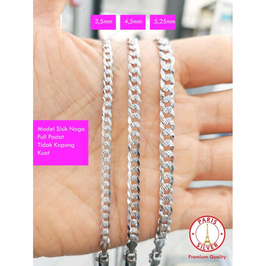 Diskon Kalung Panjang Rantai Silver Perak 925 Pria Emas Putih Sisik Naga