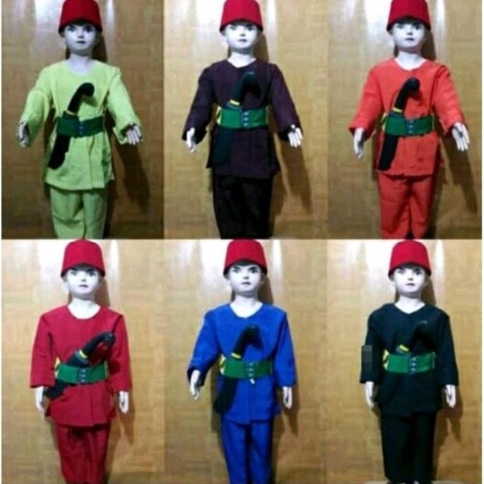 komplet baju pangsi betawi anak laki (baju+celana+peci+sabuk+golok2an) Terlaris