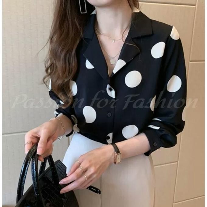 Cerchio Kemeja Wanita Import/Atasan Basic Kerja Kantor/Baju Polkadot Terlaris