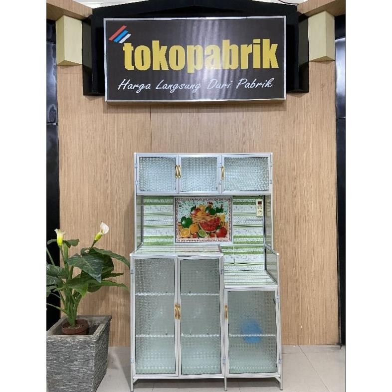 risto rak piring alumunium - rak piring 3 pintu - rak piring kerak motif - lemari piring 2 pintu - l