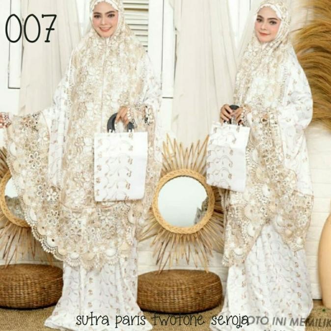 Mukenah sutra paris renda mawar Swarovski(mewah.elegant)+tas