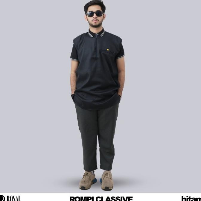 Terbaru | Rompi Sholat Classive Rosal Warna Hitam - Rompi Pria Kerah Oblong Bahan Madinah Yang Adem 