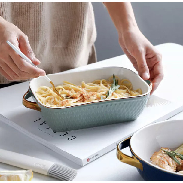 Wadah Saji Keramik Piring Saji Bakeware Oven Dan Microwave Safe