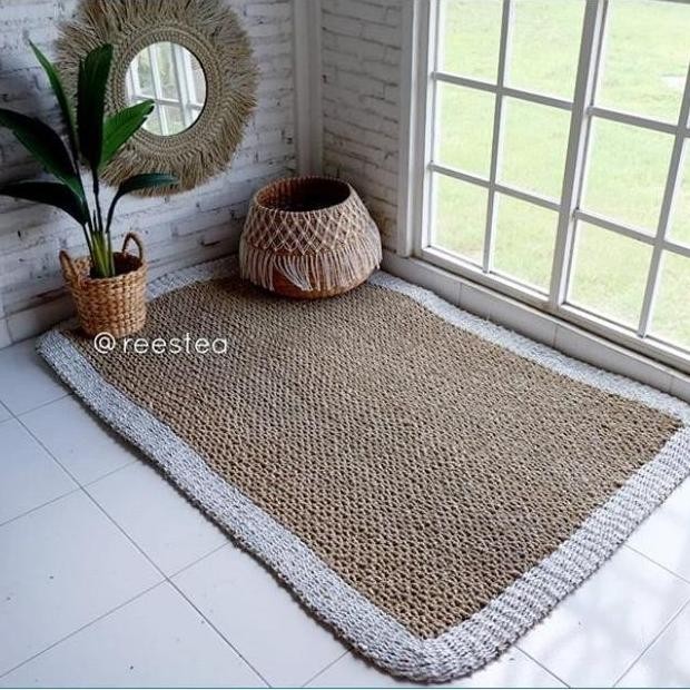 [READY] KARPET SEAGRASS KOTAK NATURALIST PUTIH/ RUG ANYAM GGS