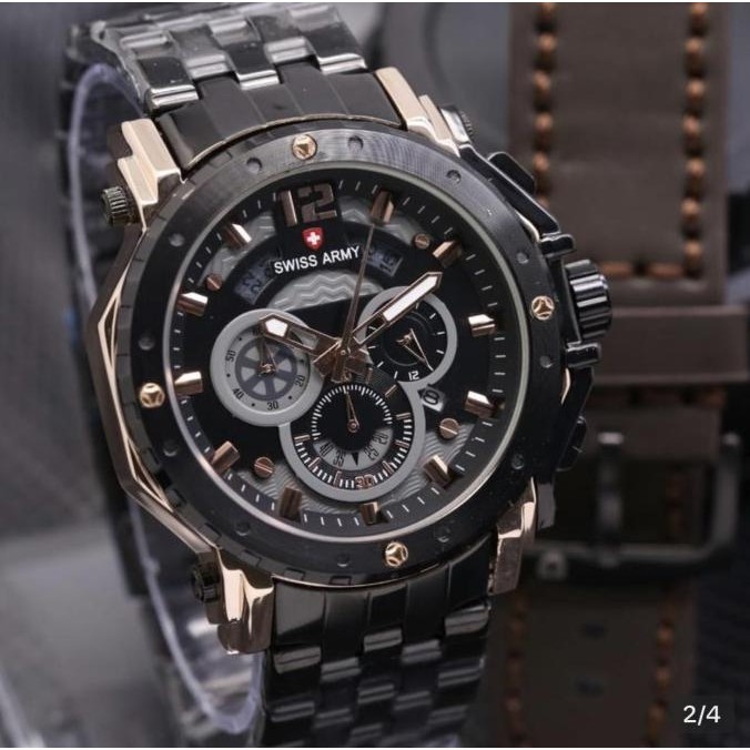 Jam tangan pria swiss army paket free tali kulit warna random Terlaris