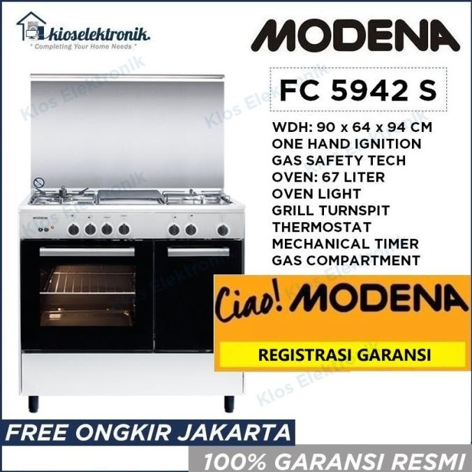 Modena Fc 5942 S Free Standing Cooker - Kompor 4 Tungku Oven Fc5942S