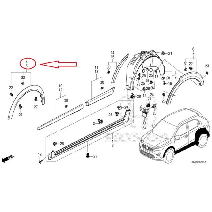 7Aa List Spoiler Fender Spakbor Depan Honda Wrv Brv 2023 Gen 2 Original Baru