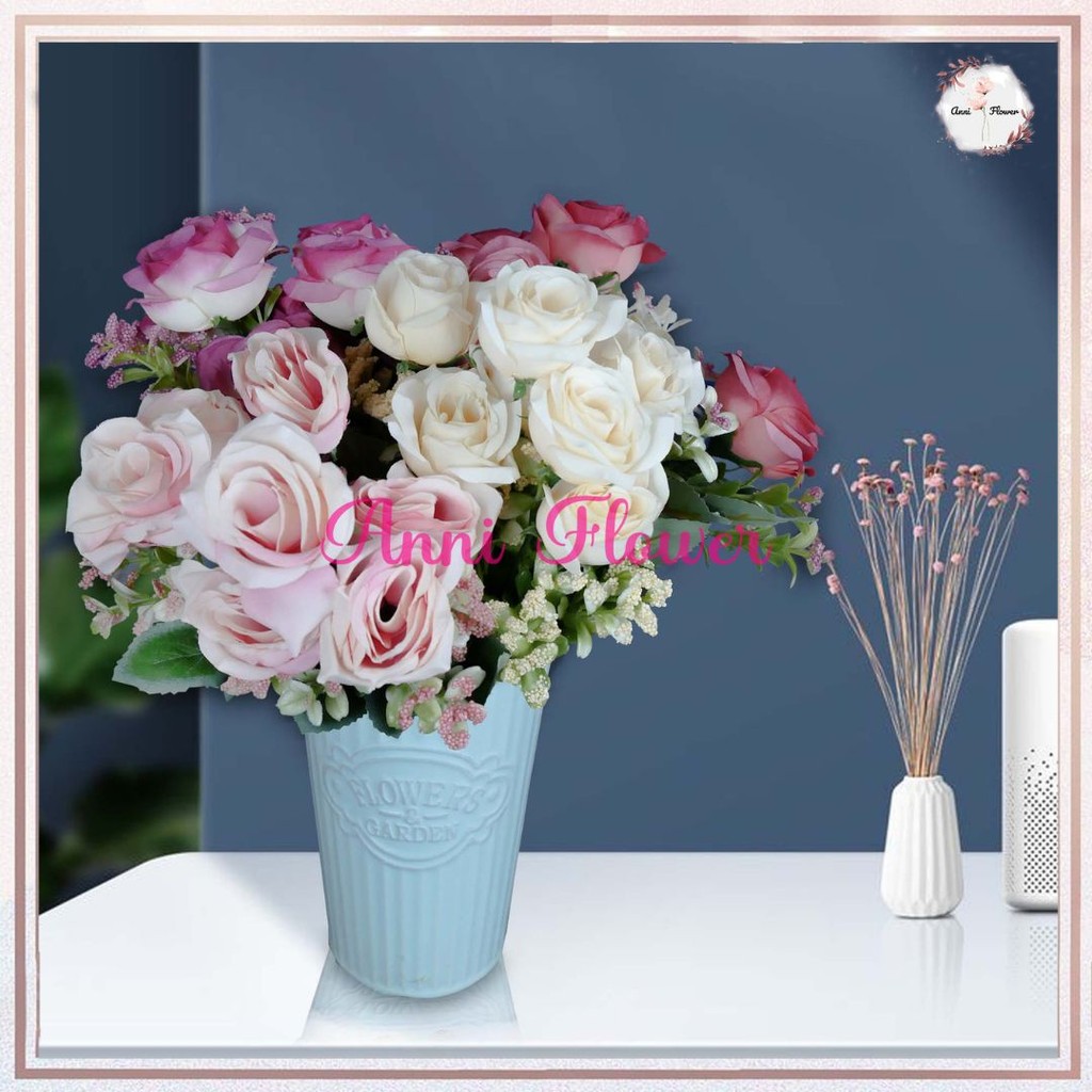 GROSIR BUNGA PELAMINAN - ROSE BLUEBERRY / MAWAR ARTIFICIAL CABANG 7 / BUNGA MAWAR HIAS DEKORASI RUMA