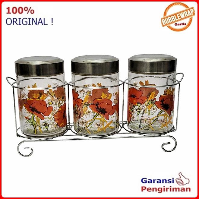 Toples Lebaran Toples Kaca Dengan Rak Toples Kemilan Kedap Udara Nakami 3 Pc Rak