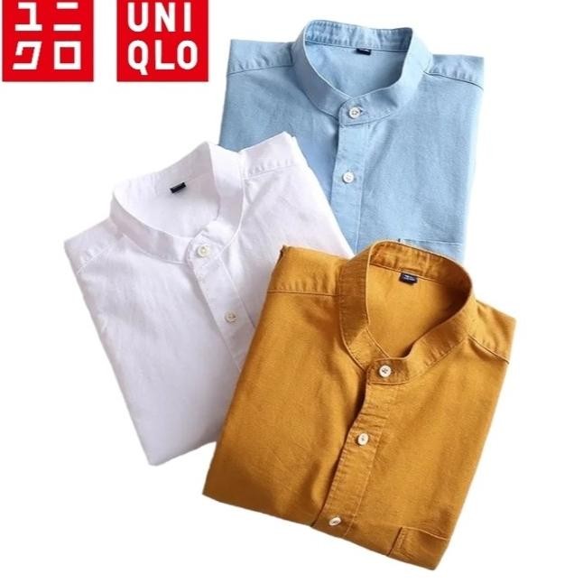 UNIQLO Kemeja Pria Lengan Panjang Kerah Shanghai Casual Slimfit Terlaris