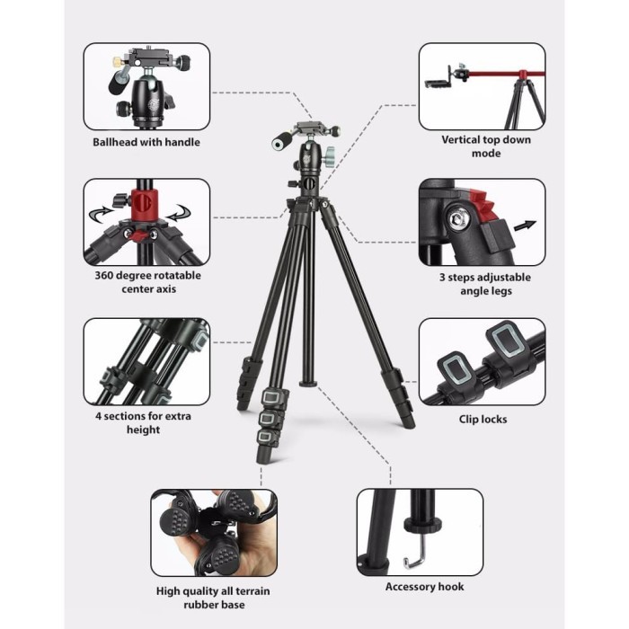 Tripod HP KAMERA Horizontal Flat Lay Over TOP HEAD QZSD BEIKE BK-202F