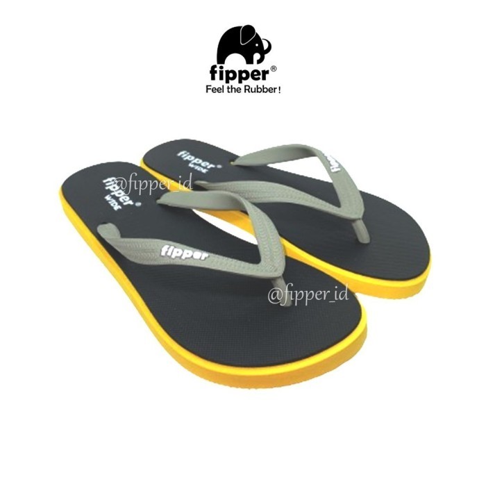 [FIPPER WIDE] - Black/Yellow Sunglow/Grey - Sandal Jepit Pria & Wanita Original