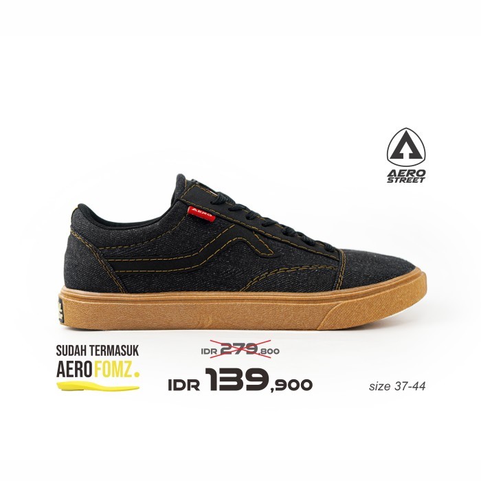 Aerostreet 37-44 Massive Low Gum Black Denim - Sepatu Sneakers Casual