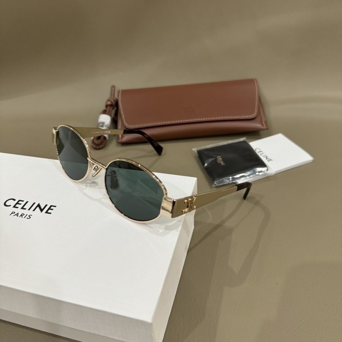 Celine Triomphe 01 Metal Sunglasses Green Gold Lisa Blackpink